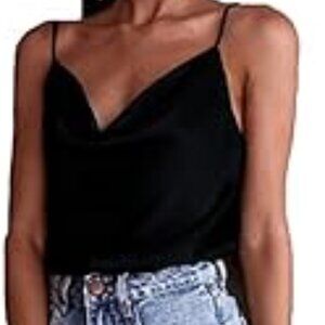 Silk Cowl Neck Top | Black